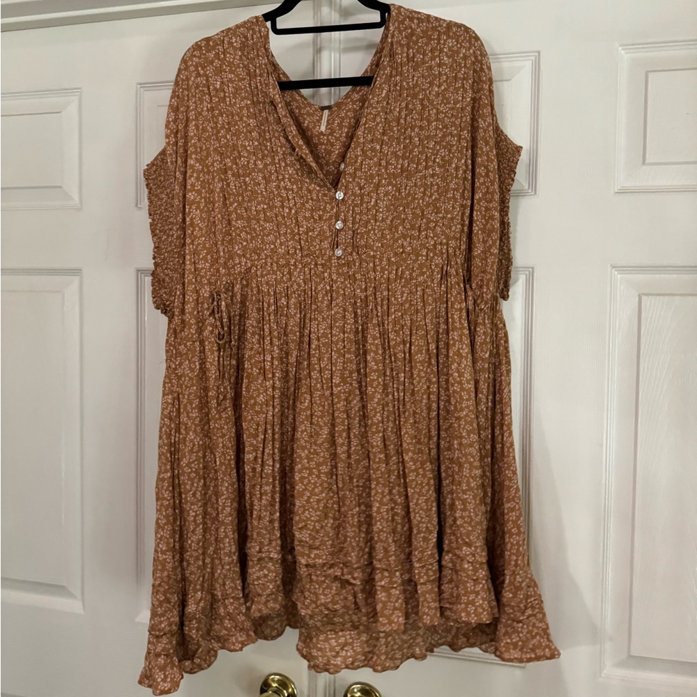 Free People Yellow Floral Mini Dress with Pockets Size Large